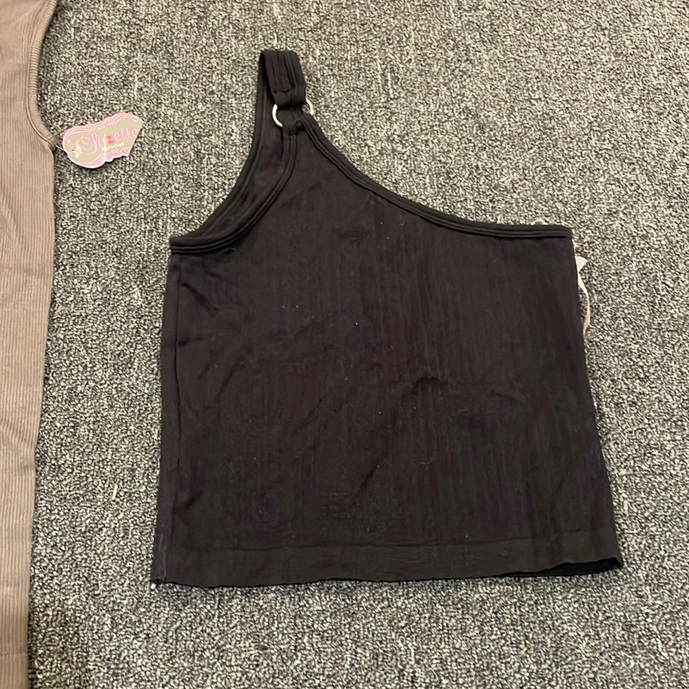 Suzette one shoulder tank with ring on strap. Brand new